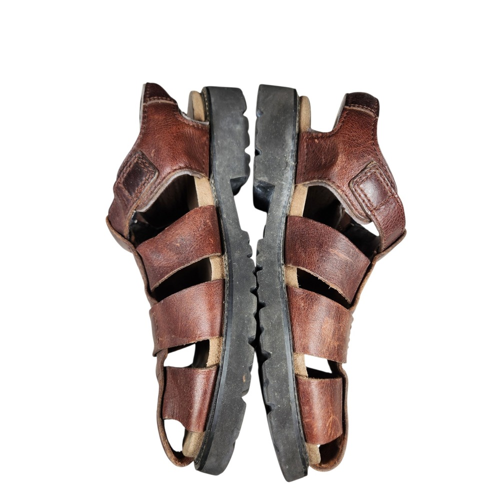 Vintage 90s Mens Brown Leather Fisherman Sandals Gorpcore Dad Shoes Grunge 10 - Picture 7 of 15